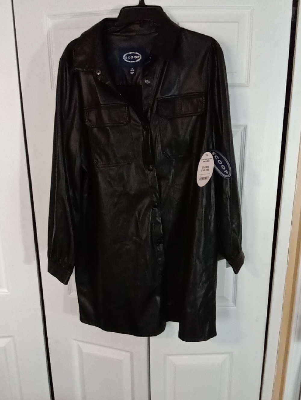 Women's Black Faux Leather Shirt Jacket (No Belt)